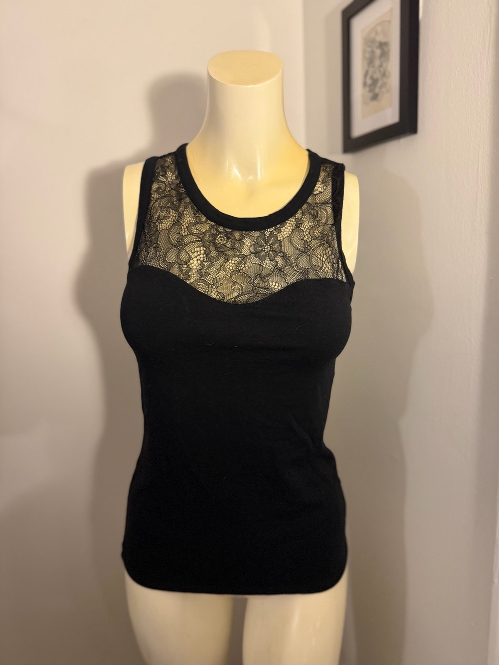 Express Women’s Size Small Black Sheer Lace Mesh Sleeveless Tank Top Stretch